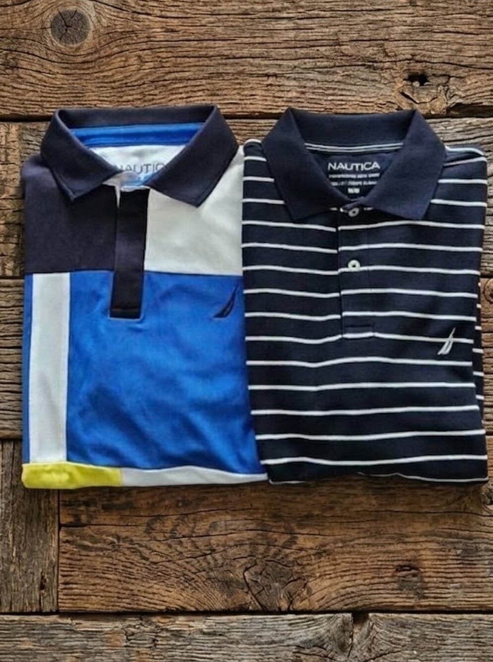 Nautica Polo Shirt Bundle • Men's Size Medium • Striped + Color‑Block